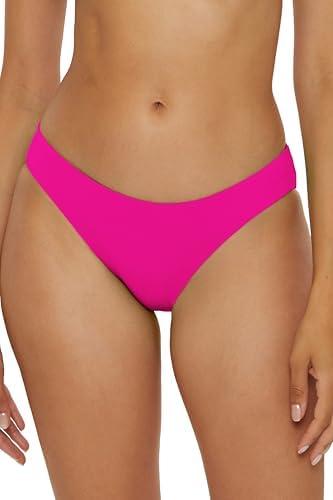 BECCA Women's Standard Shirred Bikini Bottom, Cheeky Coverage, Swimwear Separates, Color Code (Azalea), Small