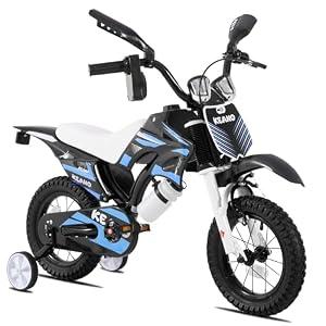 KEANO Motocross Style Kids Bike for Boys Girls Ages 2-4 Years, 12 Inch Bikes with Training Wheels and Number Plate, Toddler Bike Children Bicycles Blue