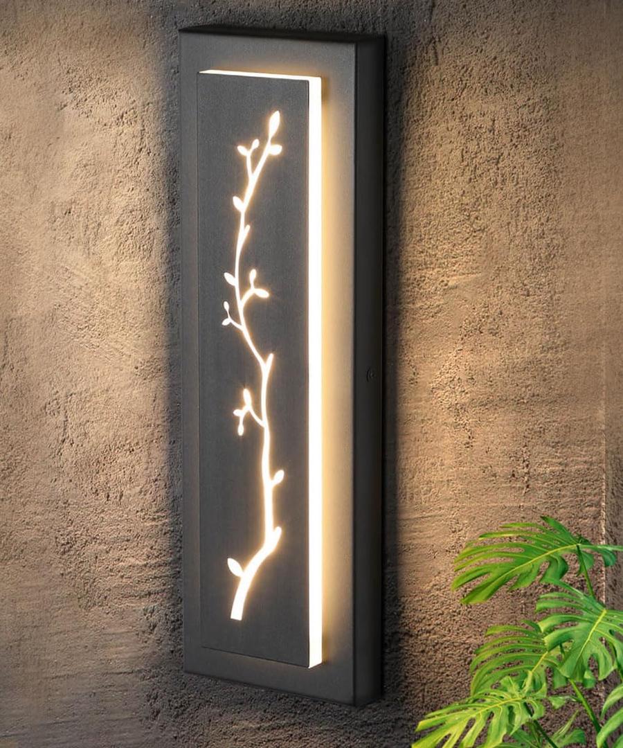 tewei LED Outdoor Wall Light Fixture, Black Modern Square Exterior Wall Sconce with Bough, Indoor Lighting Sconce 360 Beam Angle, Warm White 3000K Porch Light for Entrance, Hallway (1 Pack)
