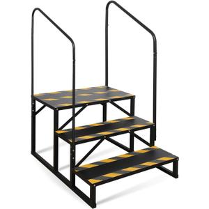 Kinchoix 3 Step RV Stairs, Hot Tub Steps, Outdoor Spa Step Ladder with Handrail,Portable Economy 5th Wheel Stair for Travel Trailer, Motor Home, Camper and Porch with Non-Skid Tapes