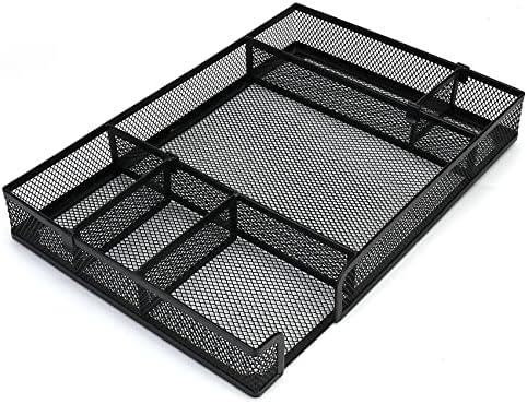 EsOfficce Desk Drawer Organizer 2 Pack Tray with Adjustable Compartments, 6 Grid Metal Mesh Drawer, Multi-use Desk Organizer Storage Box Set for Office,Home,School Supplies, 12.6X9X1.9 inch