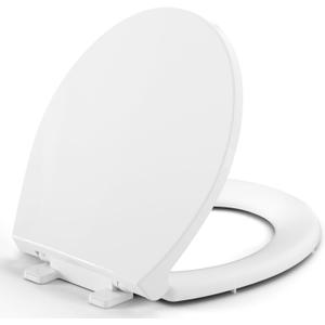 Round Toilet Seat, Standard 16.5 Slow/Soft Close Round Toilet Seat for Round Toilets, No-Slam Quiet-Close Lid, Easy-to-Install, White, Durable Never-Loosen Design