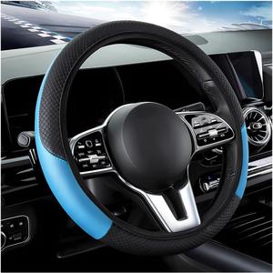 DXNQ Car Steering Wheel Cover, 15 Inch Carbon Fiber Leather Stitching Color Steering Wheel Protector, Anti-Slip Elastic Breathable Steering Wheel Cover Stylish Decor for Most Cars (Black&Blue, AD)
