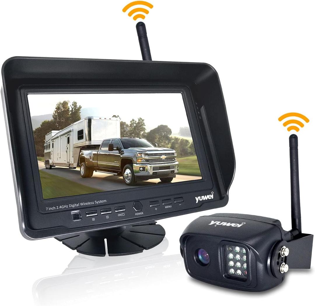 Digital Wireless Backup Camera System Kit, AHD1080P, Wireless Rear View Camera and 7'' LCD Wireless Reversing Monitor for Trailer, RV, Bus, Trucks, Horse-Trailer, School Bus, Farm Machine,etc