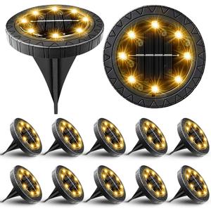 Solar Powered Ground lights 12 Pack,Waterproof LED Solar Lights Outdoor Solar Disk Lights Decorative,Solar Garden Lights for Landscape Pathway Patio Yard Walkway Path Lawn Driveway Lighting Warm White (Black)