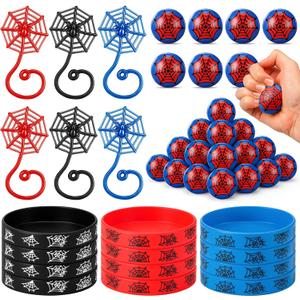 Thenshop 72 Pcs Spider Party Supplies Include Sticky Hands Web Stress Ball Rubber Wristbands Cobweb Sticky Hands Spider Theme Gifts for Birthday Comic Themed Party Decoration (Elegant Color)