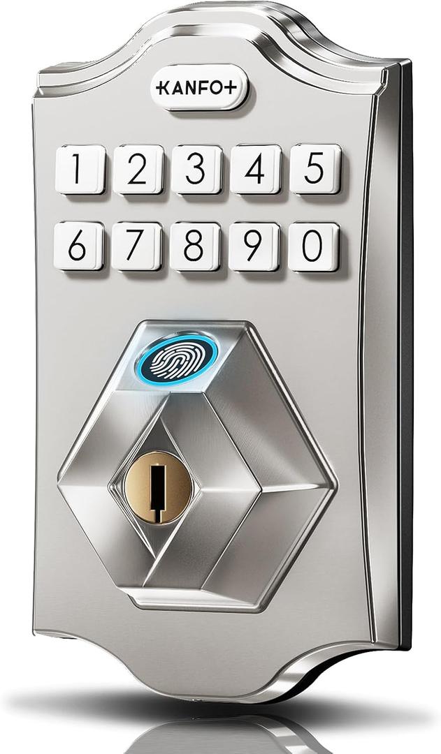 KS2 Fingerprint, Keyless Entry Deadbolt with Keypad, Electronic Deadbolt, Smart Locks for Front Door, with Code,Auto Lock,Easy Installation,Satin Nickel
