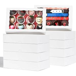 24 PCS 9.5" x 6" x 2" Bakery Boxes with Window for Cookies, Cakesicle, Chocolate Bomb, Macaron, Chocolate Covered Strawberries and Pretzel Rods
