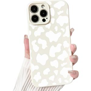 NITITOP Compatible with iPhone 12 Pro Max Case Cute Aesthetic Cow Print Pattern for Women Girl Men Trendy Slim Fit TPU Bumper Silicone Shockproof Full Camera Protection Cover - White (Apricot)