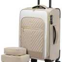 LOVEVOOK Carry On Luggage 22x14x9 Airline Approved,20 Inch Carry-on Suitcase for Women,Softside Suitcases with Wheels,Rolling Checked Luggage with TSA Lock,Lightweight Travel (Rice White-Khaki)