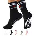 ZGLHUA Pilates Socks For Mother's Day,Heart Grip Pilates Socks Cuffs,Anti-Skid Cotton Grip for Ballet,Home,Studio 4Pair (US, Numeric, 00, 0, Regular, Regular, Crew Black1 White1 Short Gray1 Pink1)