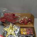 30pcs Christmas Ornaments Set-Red Glitter Bow Red Hanging Metal Jingle Bells Mini Bow with Bells Mini Wreath Ornaments Balls for Christmas Tree Ornament Decoration Home Holiday Party