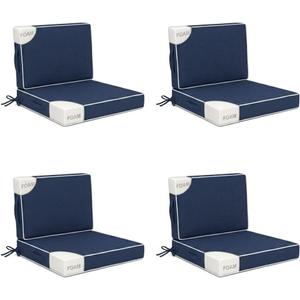 24x24 in Outdoor Foam Deep Seat Cushion Set of 2, Water-Resistant & Fade-Resistant Outdoor Chair Cushions, Replacement for Patio Furniture Deep Seat Sofa & Couch,Navy Blue & White Trim, 24x24x3"/24x20"-set