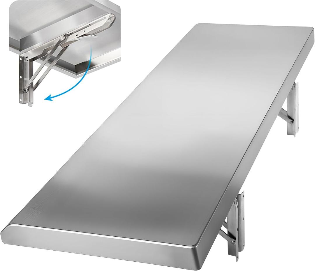Folding Concession Shelf 48" x 18", Stainless Steel Drop Down Serving Food Shelf for Concession Windows