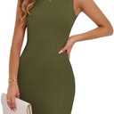 PRETTYGARDEN Spring Dresses for Women 2025 Sleeveless Bodycon Short Work Tank Dress Summer Casual Ribbed Mini Sundresses, Size L