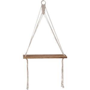 Boho Macrame Wall Hanging Shelf Wall Decoration, Creative, Rustic, Elegant Wooden Display Shelf Floating Shelf for Nursery, White