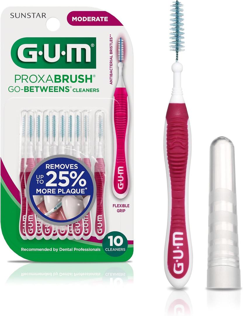 2 x GUM Proxabrush Go-Betweens - Moderate - Interdental Brushes - Soft Bristled Dental Picks for Plaque Removal & Gum Health - Safe for Braces & Dental Devices, 10 Count