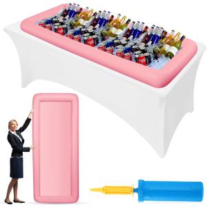 Large Inflatable Serving Bar 72 x 30 x 5'' Inflatable Ice Serving Buffet Bar Inflatable Cooler Ice Buffet Salad Serving Trays with Drain Plug for Pool Outdoor Party Picnic(Pink,1 Pack)
