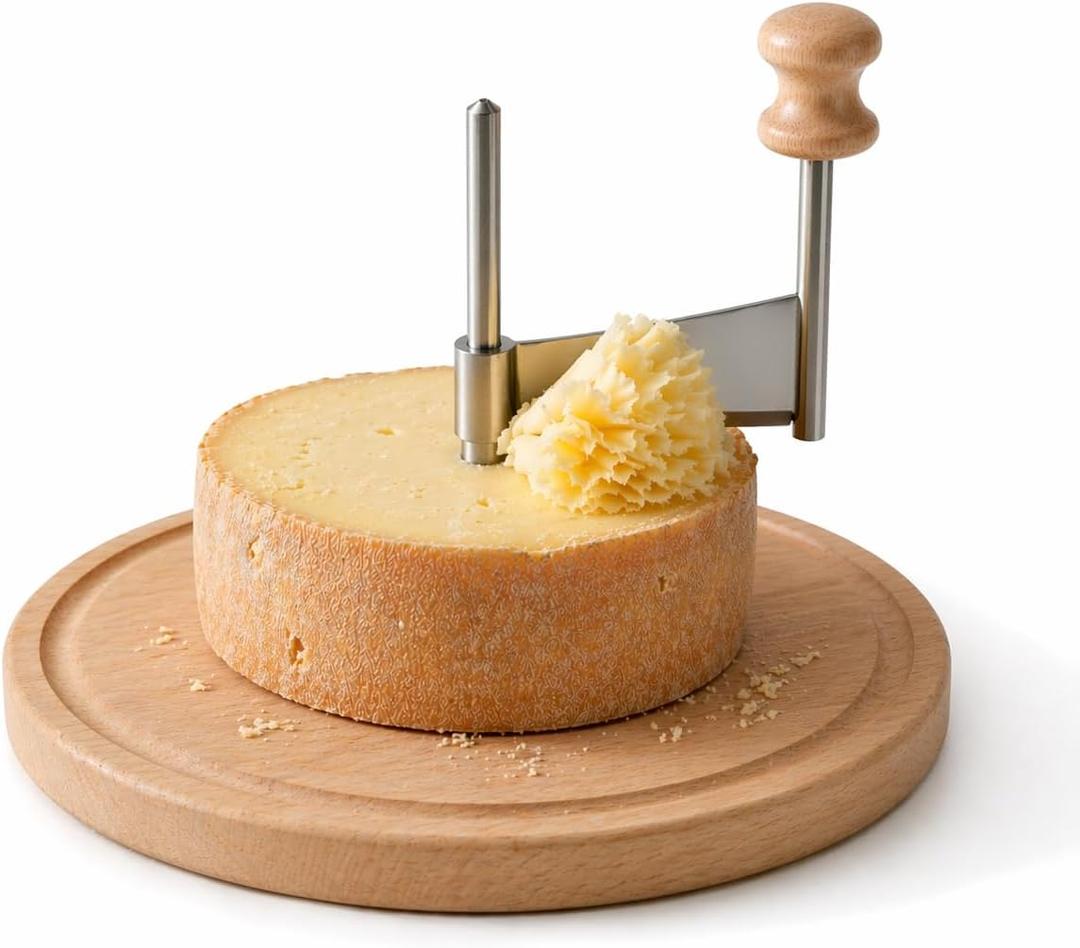 Girolle Cheese Curler Wheel For Tte de Moine, Chocolate & Butter Curls | Sharp Blade, Solid Wood Base | Perfect for Home Entertaining & Gifting