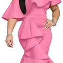 GOBLES Women's Elegant Off The Sholder Back Zipper Ruffles Bodycon Midi Cocktail Dress Carmine Rose, Size Medium