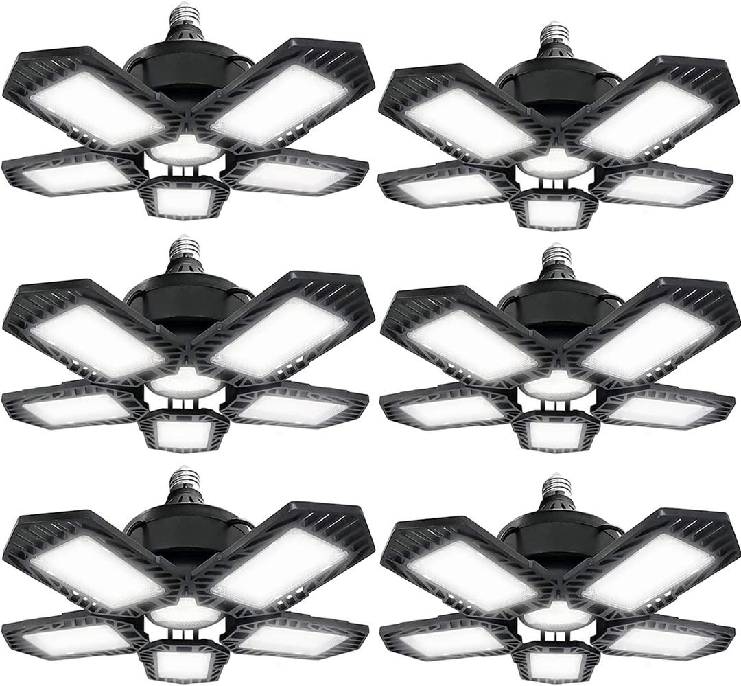 LED Garage Lights, 160W Deformable 16000Lumens Adjustable Lighting, E26 Super Bright 6000k Nature Light for Office, Warehouse (6 Pack)