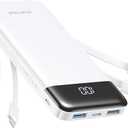 Charmast Portable Charger with Built in Cables, Power Bank with Cords Wires, Slim 10000mAh Travel Battery Pack 6 Outputs 3 Inputs 3A Fast Charging for Samsung Google Pixel LG Moto iPhone iPad