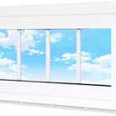 Vinyl Transom Household Window, 10" x 23" Double Pane Fixed Window with Grids and Tempered Glass for House, Garage (White)