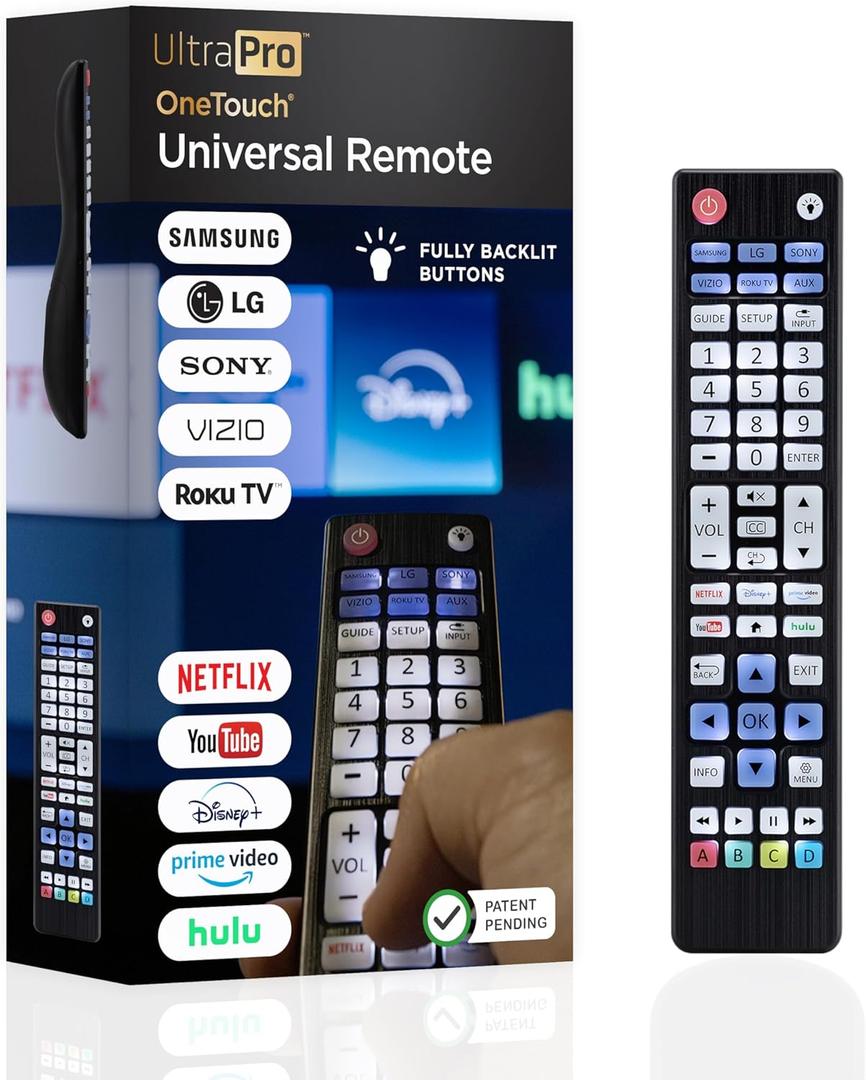 UltraPro Backlit OneTouch Universal Remote Control, 
GE Universal USB 2.0 Adapter Kit, 6ft. A Male to A Female Extension Cable, 4 Adapters Included: A Male to B Male, 4 Pin, 5 Pin, A Male to Micro USB, 33758