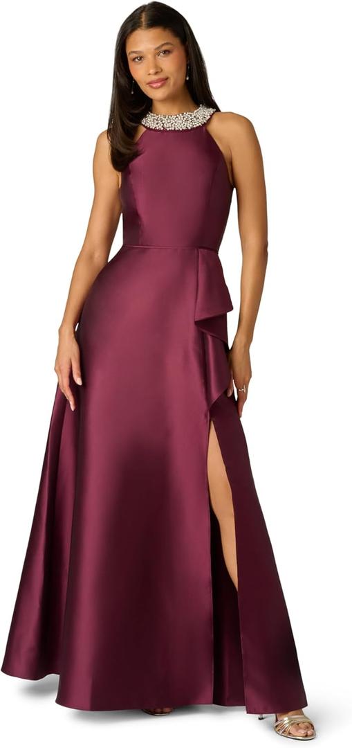 Adrianna Papell Women's Embellished Mikado Gown (Red, M)