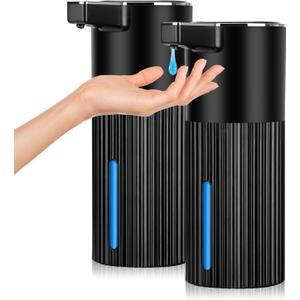 2 Pack Automatic Soap Dispenser: 14oz Plastic - Touchless 4 Level Adjustable Wall Mount Black Rechargeable Electric Auto Smart Liquid Soap Dispenser Set - Bathroom Kitchen Hand Dish Lotion