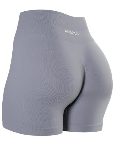 AUROLA Power Scrunch Butt Workout Shorts for Women Seamless Gym Shorts High Waist Tummy Control Yoga Biker Shorts,Fog Grey,XL