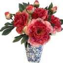 2 PCS Premium White Peonies Artificial Flowers,19.2Fake Faux Silk Peonies for Centerpieces Wedding Home Decor (2, Coral)