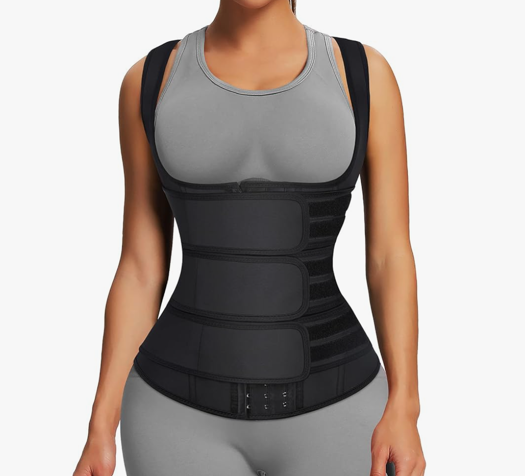 FeelinGirl Waist Trainer for Women Latex Waist Trainers Vest Plus Size Waist Cincher Corset 3 Belts Hooks Steel Bones, Size: M