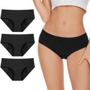 Women's High Absorbency Period Underwear - Leak-Proof & Reusable Menstrual Pants for Heavy Flow Days - 3 Pack, Black, Large