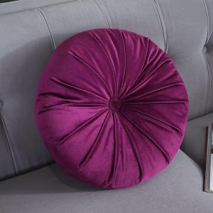 GOUTO 15 Round Throw Pillow Velvet Pleated Round Decorative Pillows Cushion Vintage Solid Color Chair Floor Pillow for Couch Bed Home Decor (Plum)