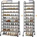 STO STO Expandable Shoe Rack, 10-Tier Metal Tall Shoe Rack for Garage, Up to 44 Pairs Adjustable Shoe Rack Storage for Front Door Entrance, Free Standing Shoe Rack Organizer for Entryway, Black