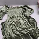 R. Vivimos Womens Fall Winter Velvet Dress Puff Sleeve Square Neck Smocked Tiered Ruffle A-Line Flowy Midi Dress (Small, Army Green)