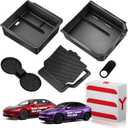 Tesla Model Y Juniper 2025 2026 & Model 3 Highland 2024 2026 Center Console Organizer Tray [Slide Smoothly + Easy Installation] Cup Holder for Tesla Model Y Juniper Accessories (Black)