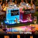 Drink Dispensers for Parties, 2 Pack 1 Gallon Glass Jars with LED Stand