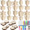 Mykzarpnix Wooden Flower Painting Kit, 12 Unfinished Wood 3D Flowers to Paint, DIY Spring Craft Set for Adults and Family, Blank Tulip Wood Cutouts for Home Decor, Tabletop Mantel Display