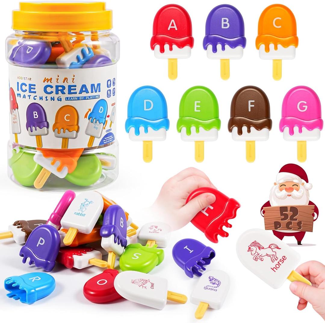 CPSYUB Alphabet Learning Toys for Toddle Ice Cream ABC Matching Toys Color Sorting Set Preschool Educational Montessori Toy Smart Sorting Toys Upper Lowercase Toy for 2 3 4 5+ Kids