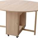 COMUHOME 47.3" Round Folding Dining Table for 4-8, Wood Kitchen Foldable Dining Table Large Drop Leaf Dinner Table with Storage Shelf Metal Legs for Home Dining Room Living Room in Wood Color