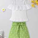 Toddler Girl Clothes Tie Knot Shoulder Sleeveless Ruffle Tops Bow Tie Waist Shorts Toddler Clothes for Girls (4-5T, Green)