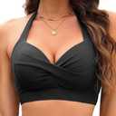 Tempt Me Women Halter Bikini Tops Push Up Retro Bathing Suits Padded Swimsuit Top Only No Bottom XXL
