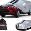 Multi-Layer Car Cover Custom Fit for Toyota Grand Highlander(2013-2026), 100% Waterproof All Weather for Automobiles, Gift with Towel, Heavy Duty Car Covers for Rain Sun UV Protection With Door Zipper