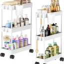 Slim Storage Cart, 2 Pack Narrow Bathroom Cart with Wheels for Small Space Storage Small Rolling Cart with Plastic Basket&Metal Tubes for Bathroom, Laundry Room, Kitchen Narrow Bathroom Storage, White