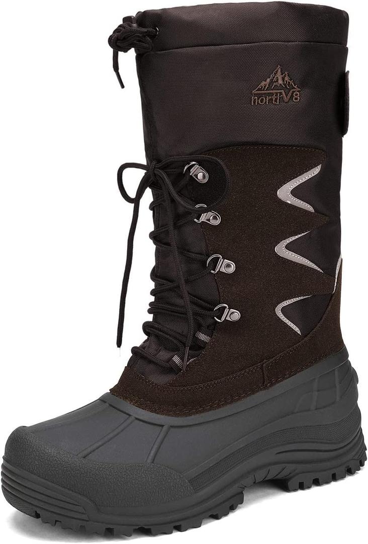NORTIV 8 Men's Waterproof Winter Snow Boots Insulated Fur Liner Lightweight Outdoor Tall Boots (Brown/Black), Size 8