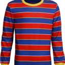 Adult Halloween Cosplay Costume Men's Bert Ernie T-Shirt Multicolored Striped Long Sleeve T-Shirt Basic Pullover Top Shirt (Large, Ernie)