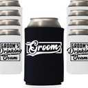 Veracco Groom and Groom's Drinking Team Can Coolie Holder Bachelor Party Wedding Favors Gift For Groom Groomsmans Proposal (6, Blk Groom, Wht DT)