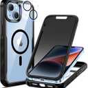 seacosmo for iPhone 14 Case, Full Body Bumper with Built-in 9H Tempered Glass Privacy Screen Protector and Camera Lens Protector, Compatible with MagSafe, Shockproof Phone Cover, 6.1", Black